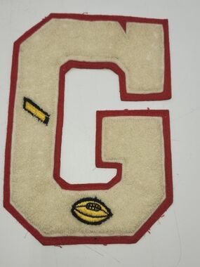 Cream Red Letter Patch Varsity School Letterman Chenille Patch